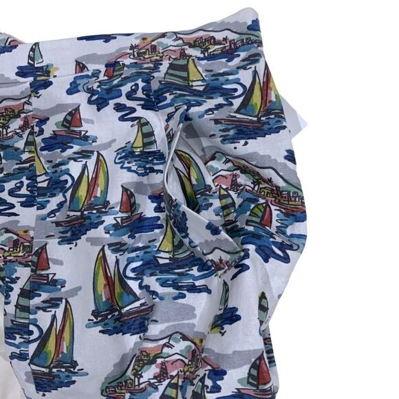 NINE WEST Linen Cotton Pencil Skirt Pockets Sailing Boat Artwork Women 12 NWT - Picture 7 of 12